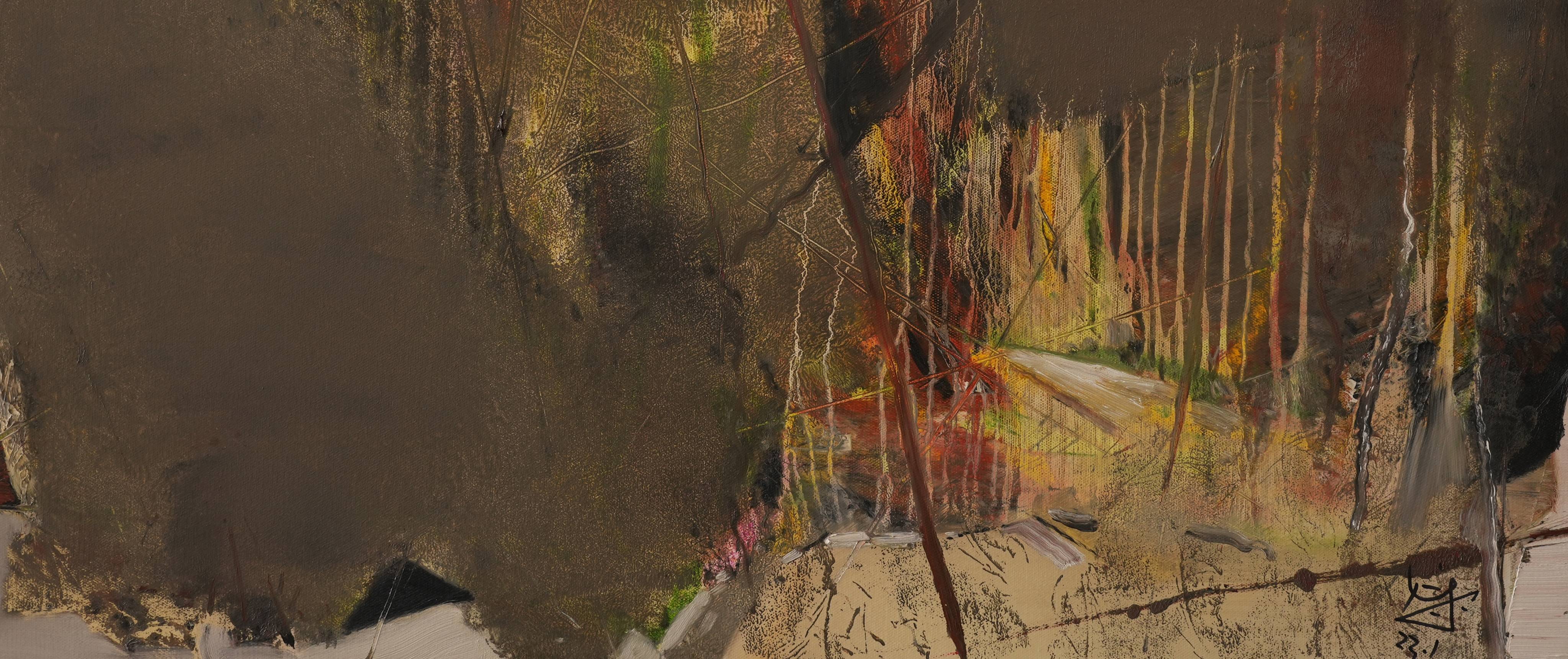 家山落石展今时，翠宇昭霞衬晨曦